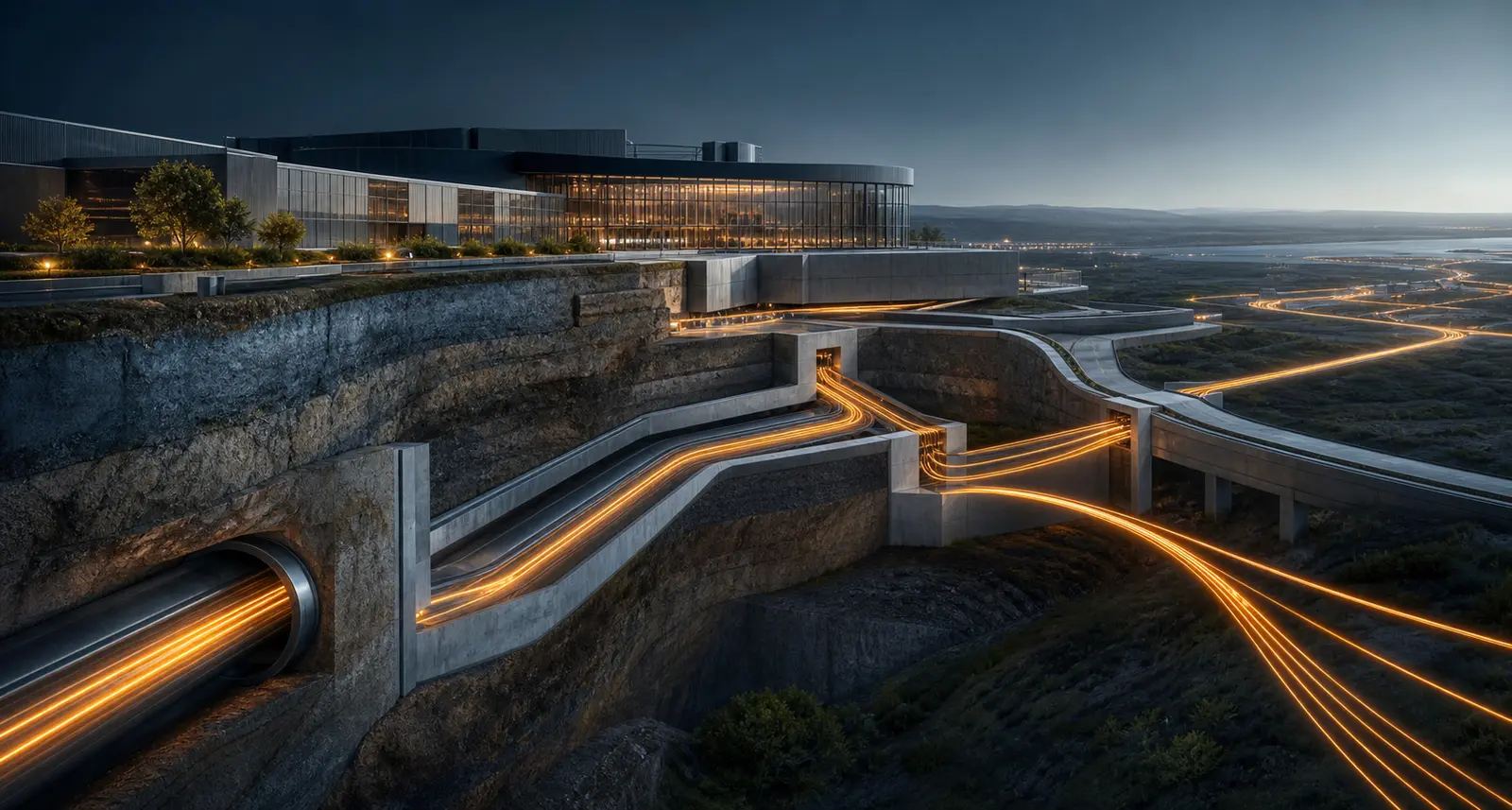 Fiber pathways moving through engineered regional infrastructure