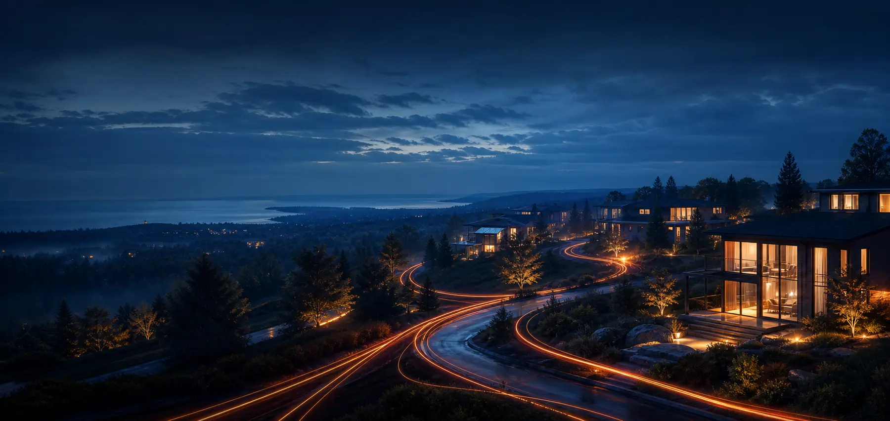 Michigan homes connected by ACD fiber at dusk